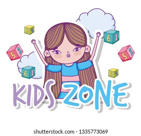 beauty girl playing with cubes and clouds