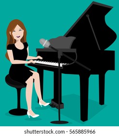 Beauty girl playing piano.vector illustrator