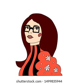Beauty girl portrait. Fashinable modern doodle girl for design birthday gift card, lady's party invitation, bag print, cosmetic shop sale advertising, social media background etc. 