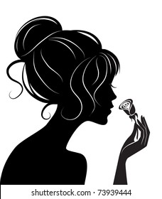 Beauty Girl Silhouette With Rose