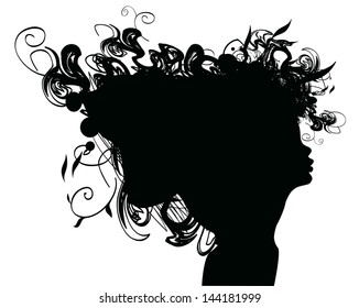 Beauty Girl Silhouette Rose Leaf Stock Vector (Royalty Free) 144181999 ...