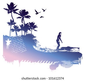 beauty girl surfing in the beach