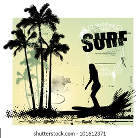 beauty girl surfing in the paradise