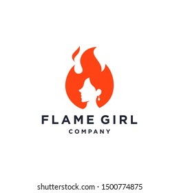 beauty girl woman silhouette head on hair flame fire red logo icon vector template with earring pendant illustration for beautiful salon