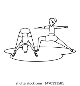 beauty girls couple practicing pilates position