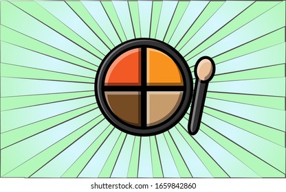 Beauty glamorous round powder for makeup and beauty guidance on a background of abstract green rays. Vector illustration.