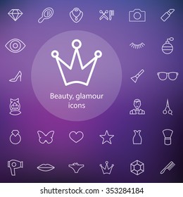 beauty, glamour outline, thin, flat, digital icon set for web and mobile
