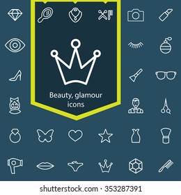 beauty, glamour outline, thin, flat, digital icon set for web and mobile