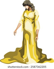 Beauty Goddess Gold Dress Vector