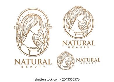 beauty gold woman logo template