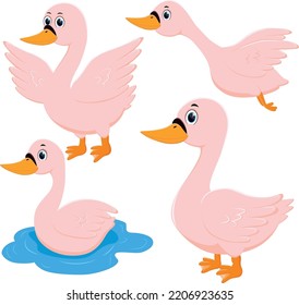Beauty goose cartoon posing set isolated on white background