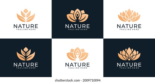 Beauty gradient gold nature flower plant logo collection. Logo can be used for icon, brand, identity, symbol, minimalist, monogram, salon, plant, cosmetic, organic, and spa