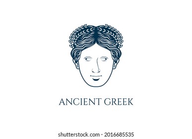 Beauty Greek Roman Myth Woman God Goddess Head Sculpture Logo Design Vector