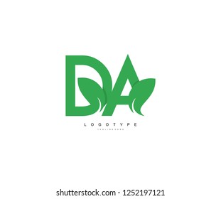 beauty green leaf logo letter DA