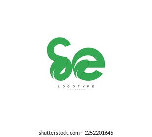 beauty green leaf logo letter SE