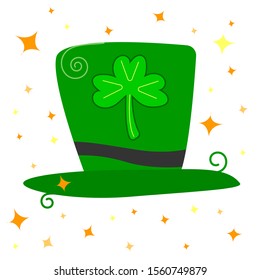 Beauty green St. Patricks Day hat with clover vector illustration.