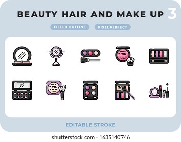 Beauty Hair And Make Up Filled Icons Pack for UI. Editable Stroke. Pixel perfect thin line vector icon set for web design and website application.
