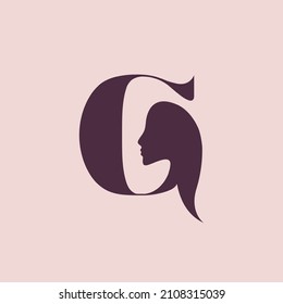 Beauty, hair salon letter G. Cosmetics, beautician, spa, hairdresser logo isolated on light background. Beautiful woman portrait. Alphabet initial icon. Young lady face. Elegant, glamour style.