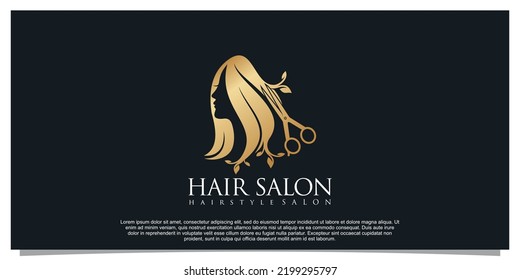 Beauty hair salon logo design for business and golden gradient color concept Premium Vector 2