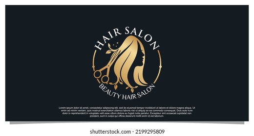 Beauty hair salon logo design for business and golden gradient color concept Premium Vector 1