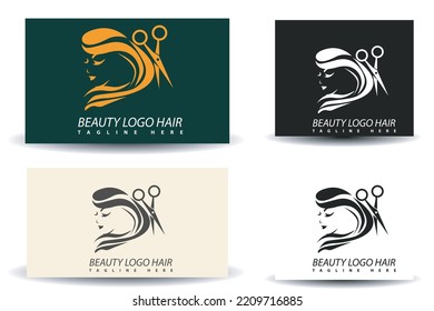  Beauty Hair Salon Logo Design For Business And Logo Teamplate With Golden Gradient And Mockup Color Concept Premium Vector