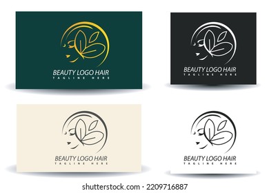  Beauty Hair Salon Logo Design For Business And Logo Teamplate With Golden Gradient And Mockup Color Concept Premium Vector