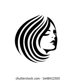 Beauty and hair salon vector logo isolated on light background.Beautiful woman portrait with wavy hair Glamour style design.