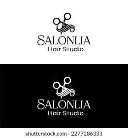 beauty haircut salon logo with scissor and har vector illustration design