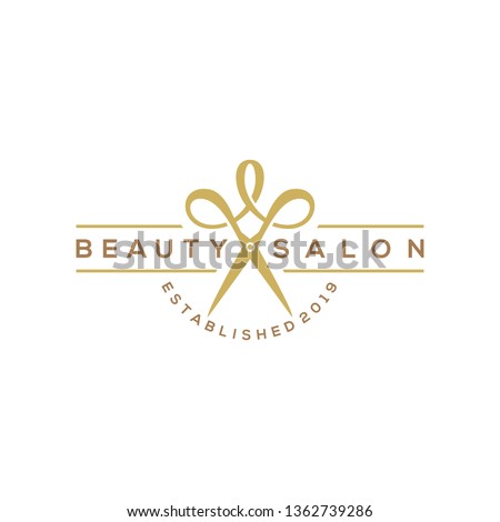 beauty haircut salon logo with scissor vector illustration design