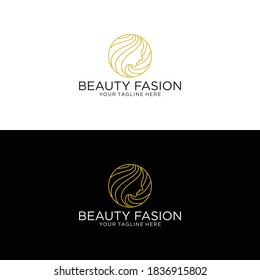 Beauty Hairdresser salon Woman Logo design vector template circle shape. SPA, Fashion, Makeup, Hairdressing girl Logotype concept icon linear style.