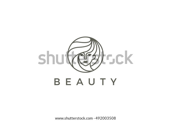 美容院サロン女性ロゴデザインベクター画像テンプレート円の形 Spa ファッション メイク 理容女性のロゴコンセプトアイコン線形スタイル のベクター画像素材 ロイヤリティフリー