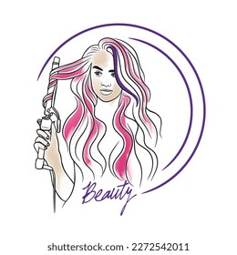 Beauty, hand lettering, beautiful girl, hair stylist, long curls, hair tools, doodle