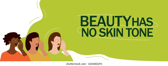 Beauty has no skin color. Anti racism header, equality of all skin colors concept. Beautiful women of different race portrait. Vector flat Illustration in modern style