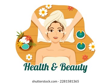 Ilustración de belleza y salud con cosméticos naturales y productos ecológicos para la piel problemática o el tratamiento facial en las plantillas dibujadas a mano para mujeres