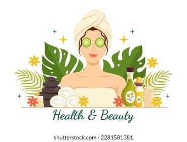 Beauty and Health Illustration with Natural Cosmetics and Eco Products for Problematic Skin or Treatment Face in Women Cartoon Hand Drawn Templates