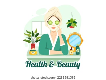 Beauty and Health Illustration with Natural Cosmetics and Eco Products for Problematic Skin or Treatment Face in Women Cartoon Hand Drawn Templates