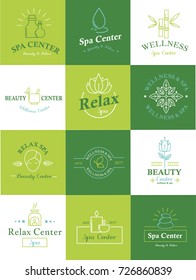 Beauty healthcare spa badge logo set, nature skin and body care vector symbols