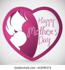 Beauty heart-shape with mother and baby silhouettes for Mother's Day celebration.