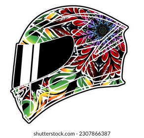 Das Helm-Logo mit Farbverlauf-Batik-Blütenkunst in einer luxuriösen Musterfarbe 
