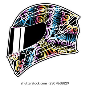 Das Helm-Logo mit Farbverlauf-Batik-Blütenkunst in einer luxuriösen Musterfarbe 
