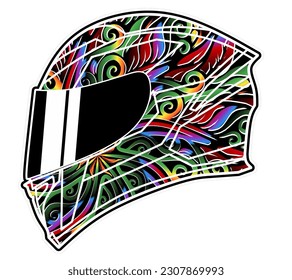 Das Helm-Logo mit Farbverlauf-Batik-Blütenkunst in einer luxuriösen Musterfarbe 
