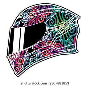 Das Helm-Logo mit Farbverlauf-Batik-Blütenkunst in einer luxuriösen Musterfarbe 
