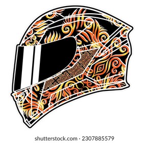 Das Helm-Logo mit Farbverlauf-Batik-Blütenkunst in einer luxuriösen Musterfarbe 
