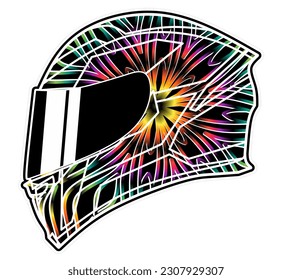 Das Helm-Logo mit Farbverlauf-Batik-Blütenkunst in einer luxuriösen Musterfarbe 
