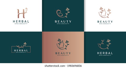 Beauty and herbal logo collection with creative concept Premium Vector