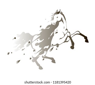 Beauty Horse . Black and white vector illustration with blots and splashes. Horse gradient icon.