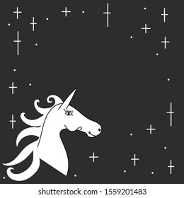 beauty house unicorn, so cute on black and white color with star 