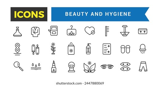 Beauty and Hygiene Icons Set, Set Of Decorative Cosmetics, Oral, Body, Skin And Face Care Vector Icons, Vector Illustration