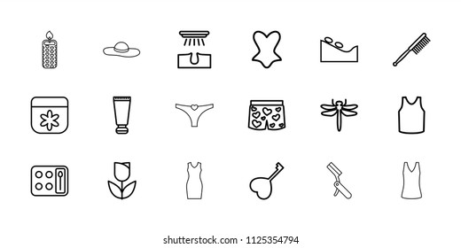 Beauty icon. collection of 18 beauty outline icons such as dragonfly, cream tube, hair removal, flower, spa stone, eyeshadow palette. editable beauty icons for web and mobile.