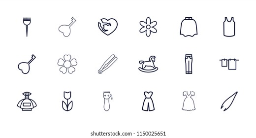 Beauty icon. collection of 18 beauty outline icons such as horse toy, perfume, barber brush, hairdresser peignoir, tweezers, flower. editable beauty icons for web and mobile.